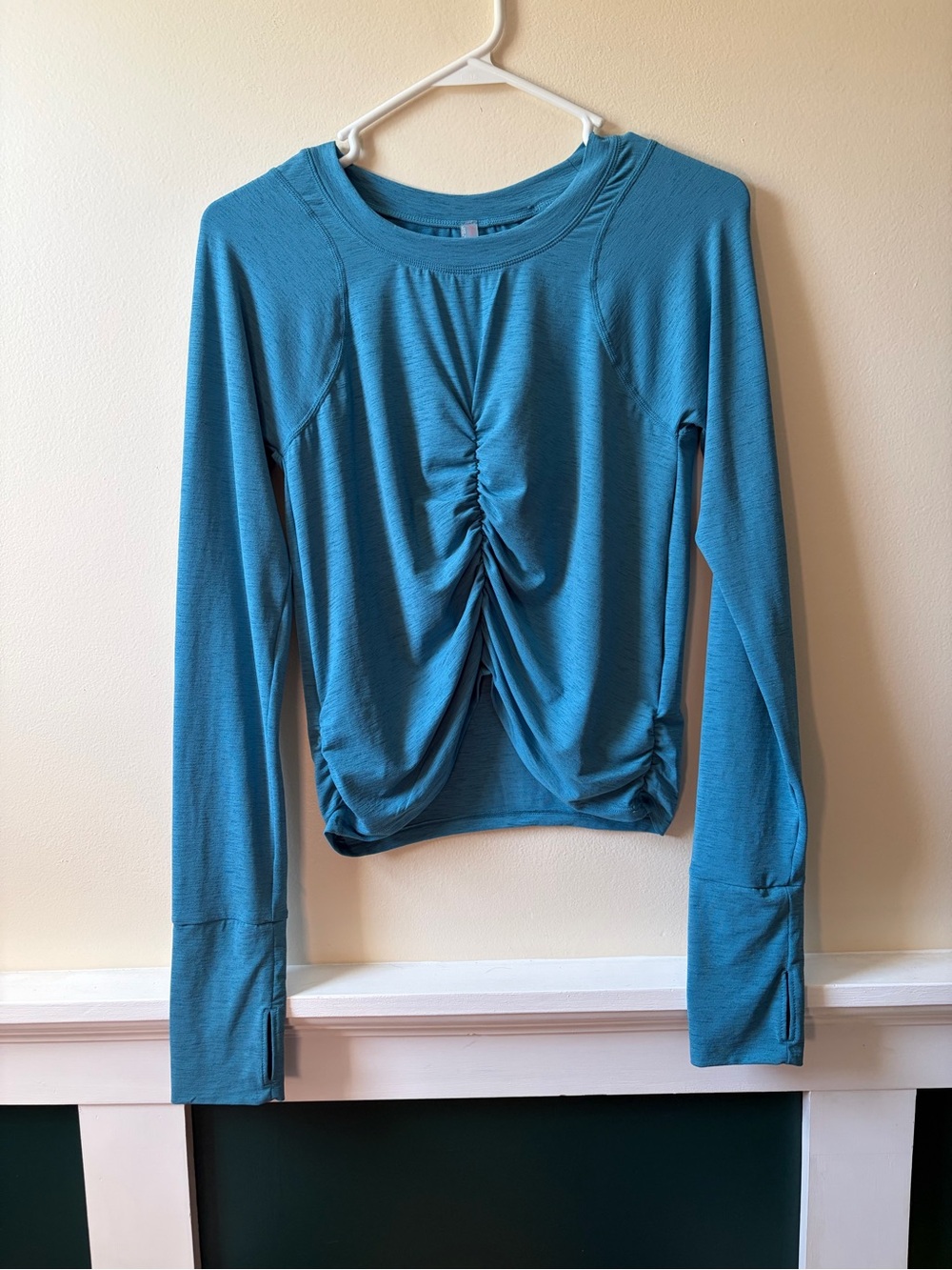 FP Movement by Free People Teal Ruched Front Long Sleeve Top